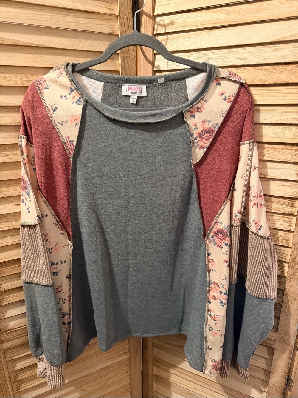 NWOT Moco Boutique Floral Patchwork Long-Sleeve Top 1x